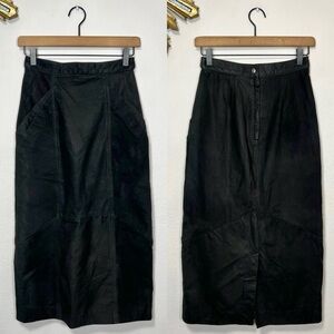 Vintage Black Leather Midi Skirt